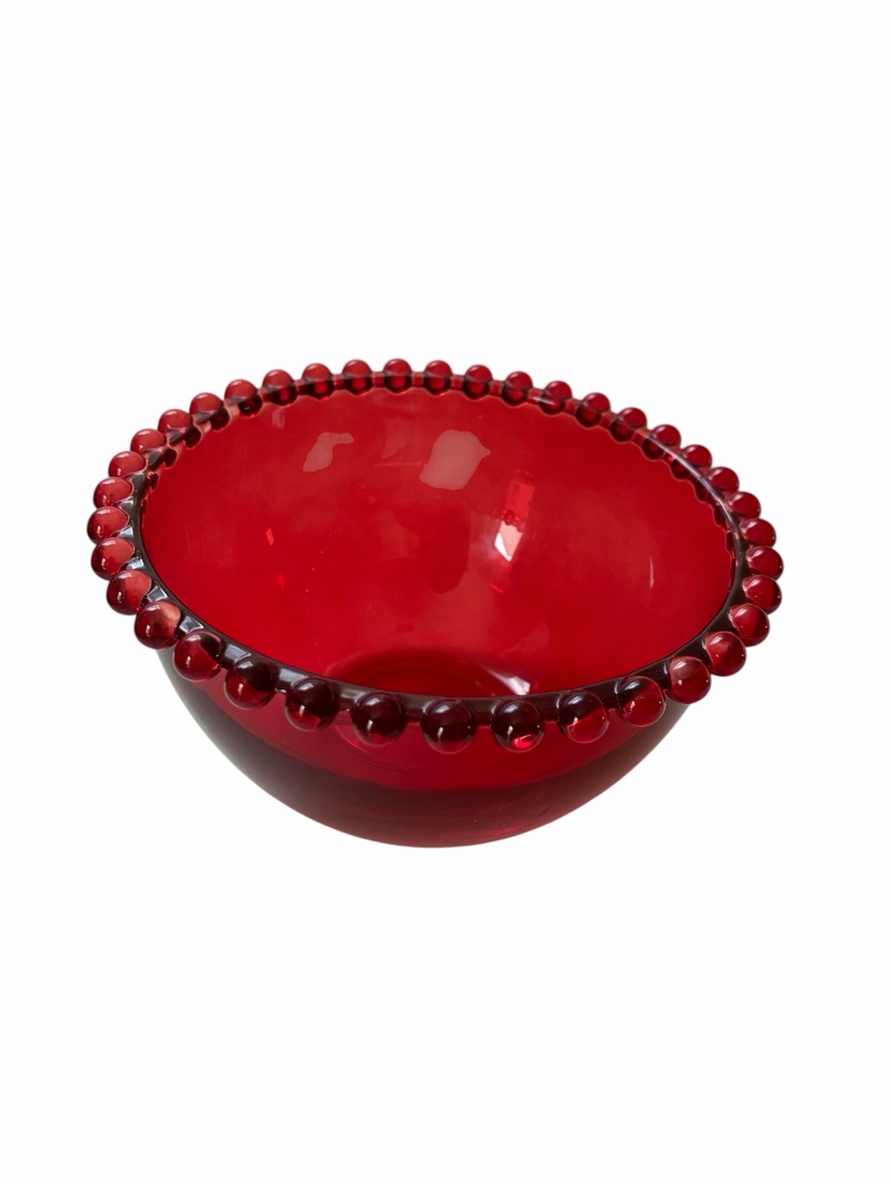 Vintage Candlewick Imperial Glass Ruby Red Beaded Rim 5 Inch Bowl